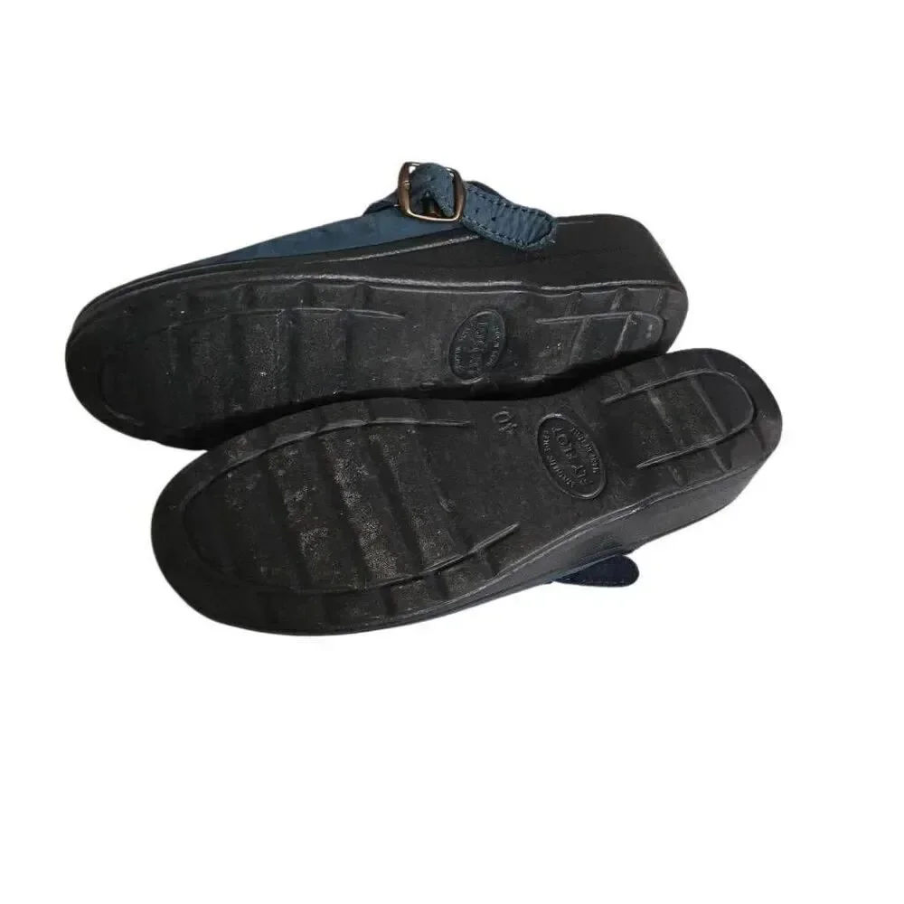 Fly Flot Italian Leather Mule Women's Size 40 Shoes Clogs Navy Atomic Leather